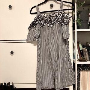 Off the Shoulder Striped Dress with Lace Trim